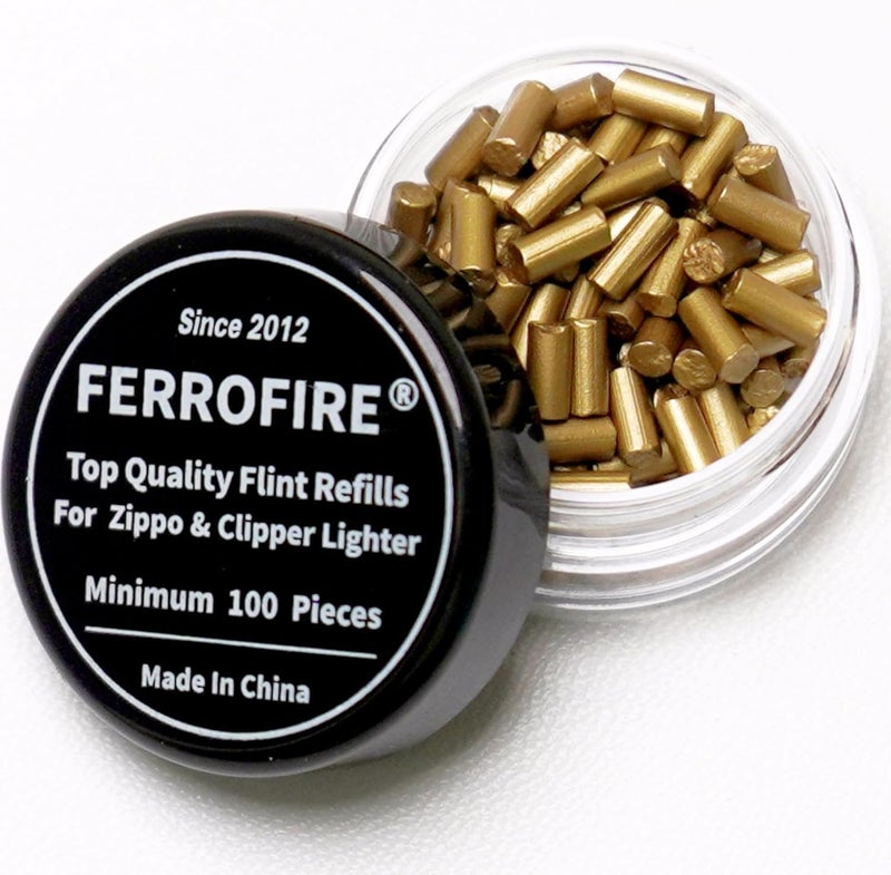 FERROFIRE 100 حبة من الفلنتات البديلة الممتازة المتوافقة مع ولاعات زيبو وكليبر | حجر الفيروسيوم طويل الأمد للاشتعال السريع والشرارات المتسقة - Image 1